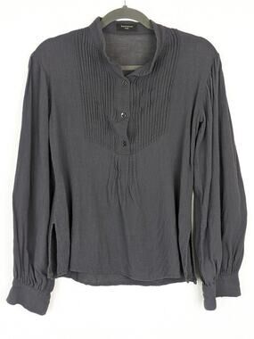 Sonia Fortuna Firenze Top Pleated Blouse Designer Charcoal Gray Italian Size S